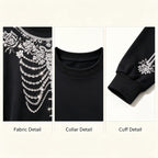 Rhinestone Floral Skeleton Sweatshir