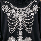 Rhinestone Floral Skeleton Sweatshir