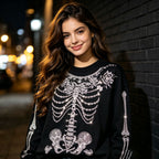 Rhinestone Floral Skeleton Sweatshir