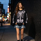 Rhinestone Floral Skeleton Sweatshir