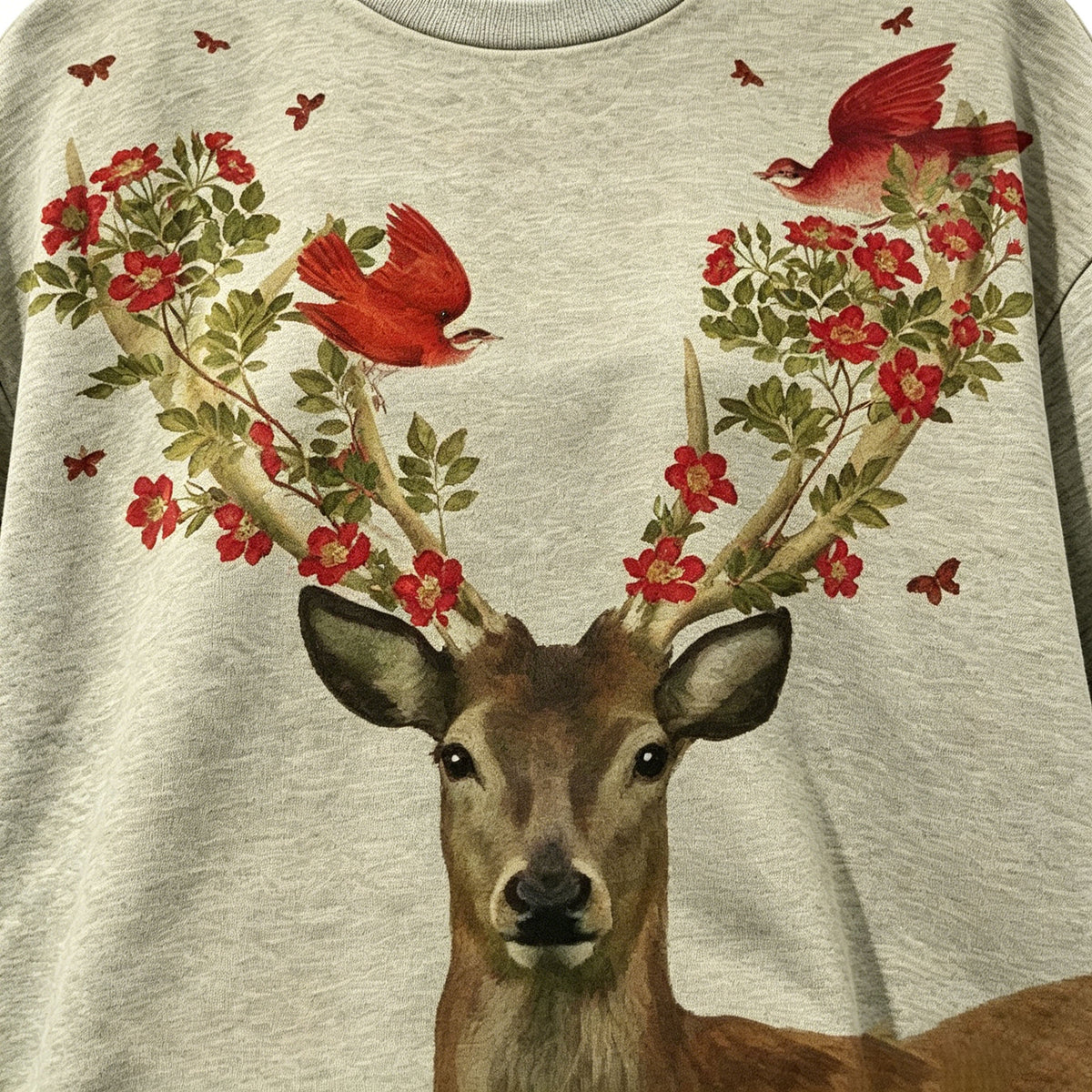 Vintage Deer with Floral Antlers Crewneck Sweatshirt