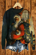 Vintage Santa Claus Oil Painting Christmas Crewneck Sweatshirt