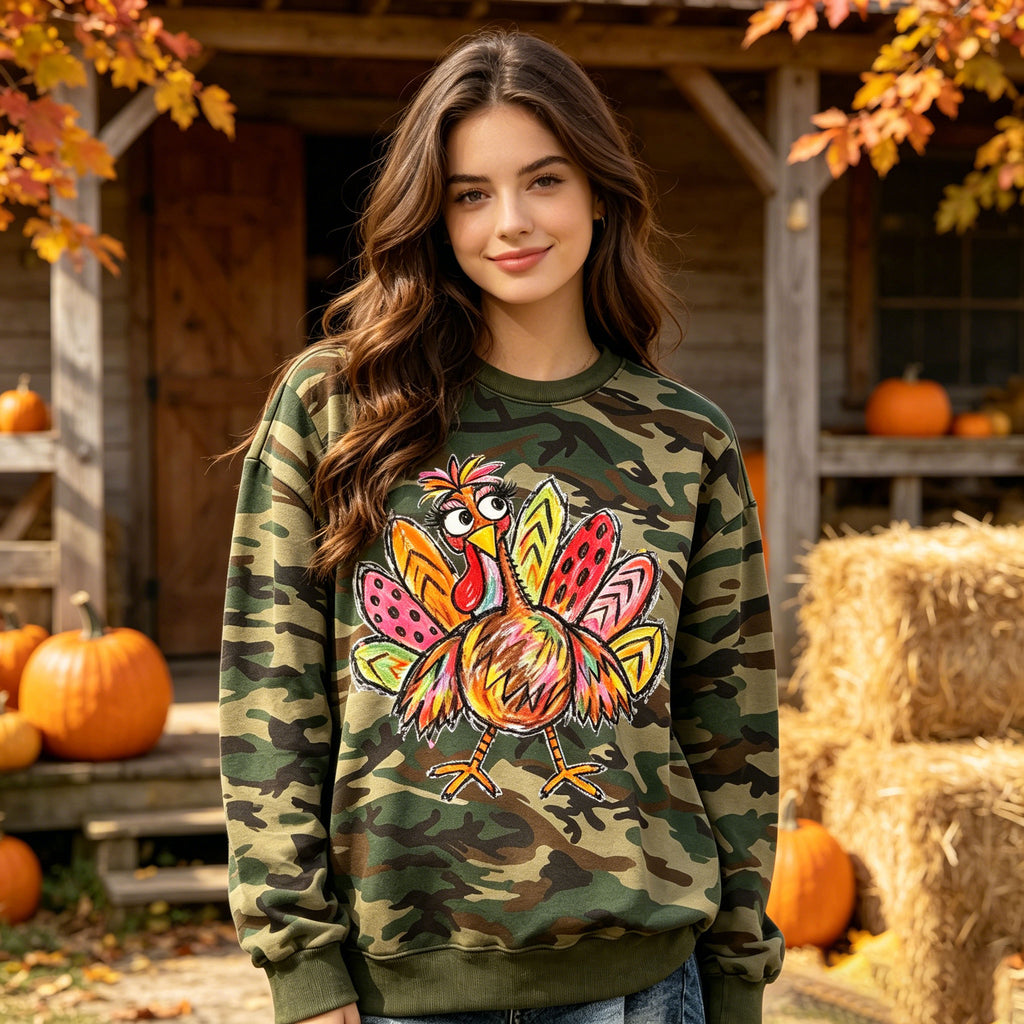 Camo Thanksgiving Turkey Graphic Sweatshirt