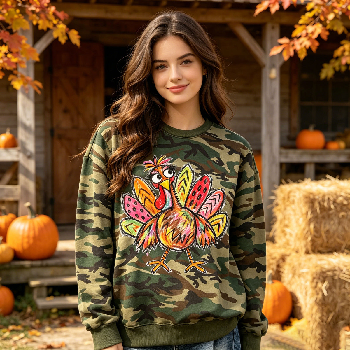 Camo Thanksgiving Turkey Graphic Sweatshirt