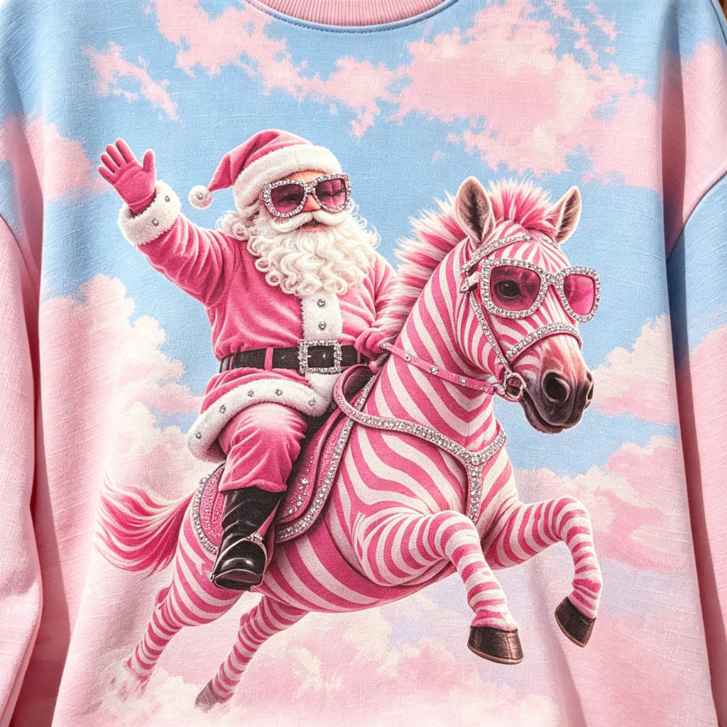 Pink Santa Riding Zebra Sweatshirt