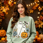Floral Ghost Pumpkin Halloween Sweatshirt