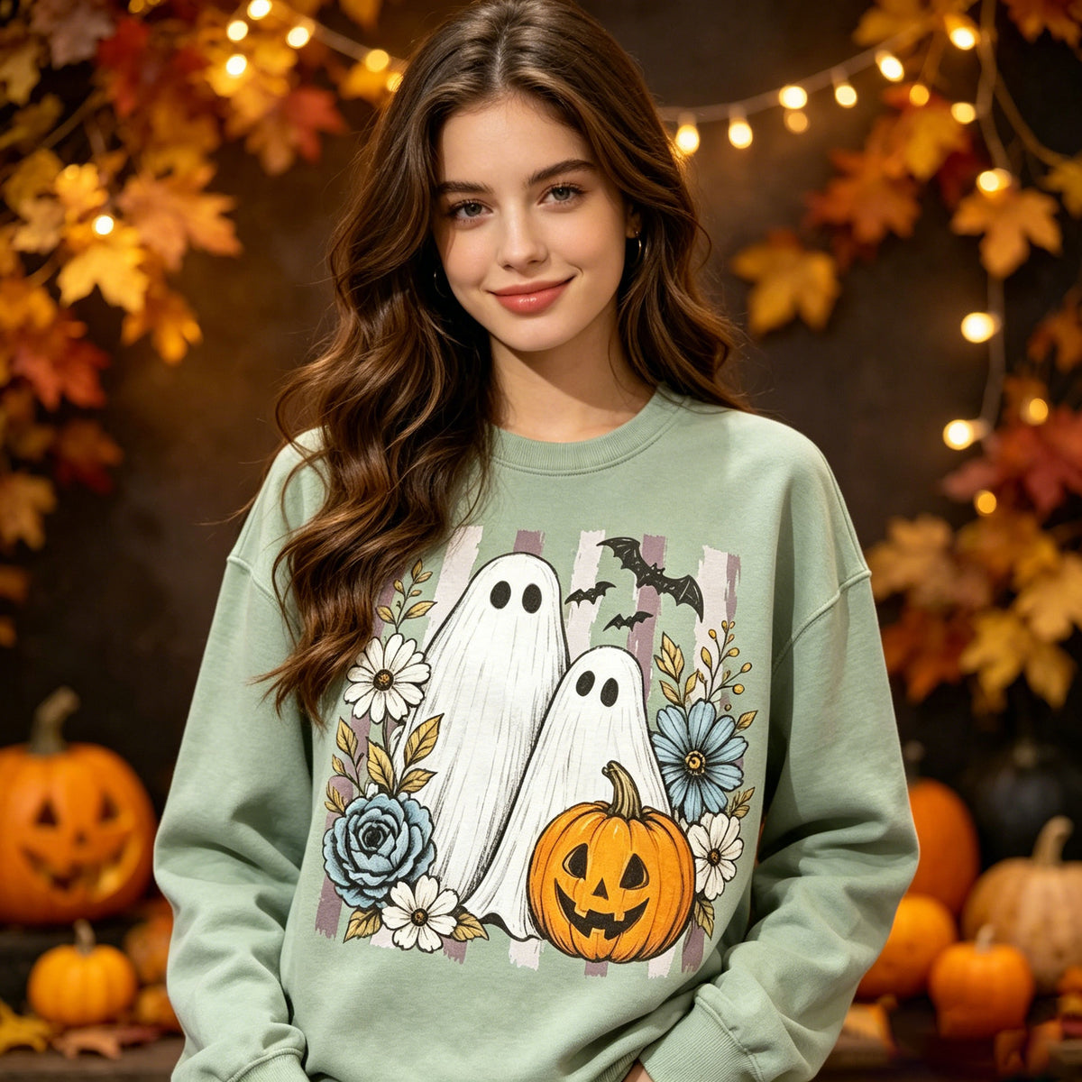 Floral Ghost Pumpkin Halloween Sweatshirt