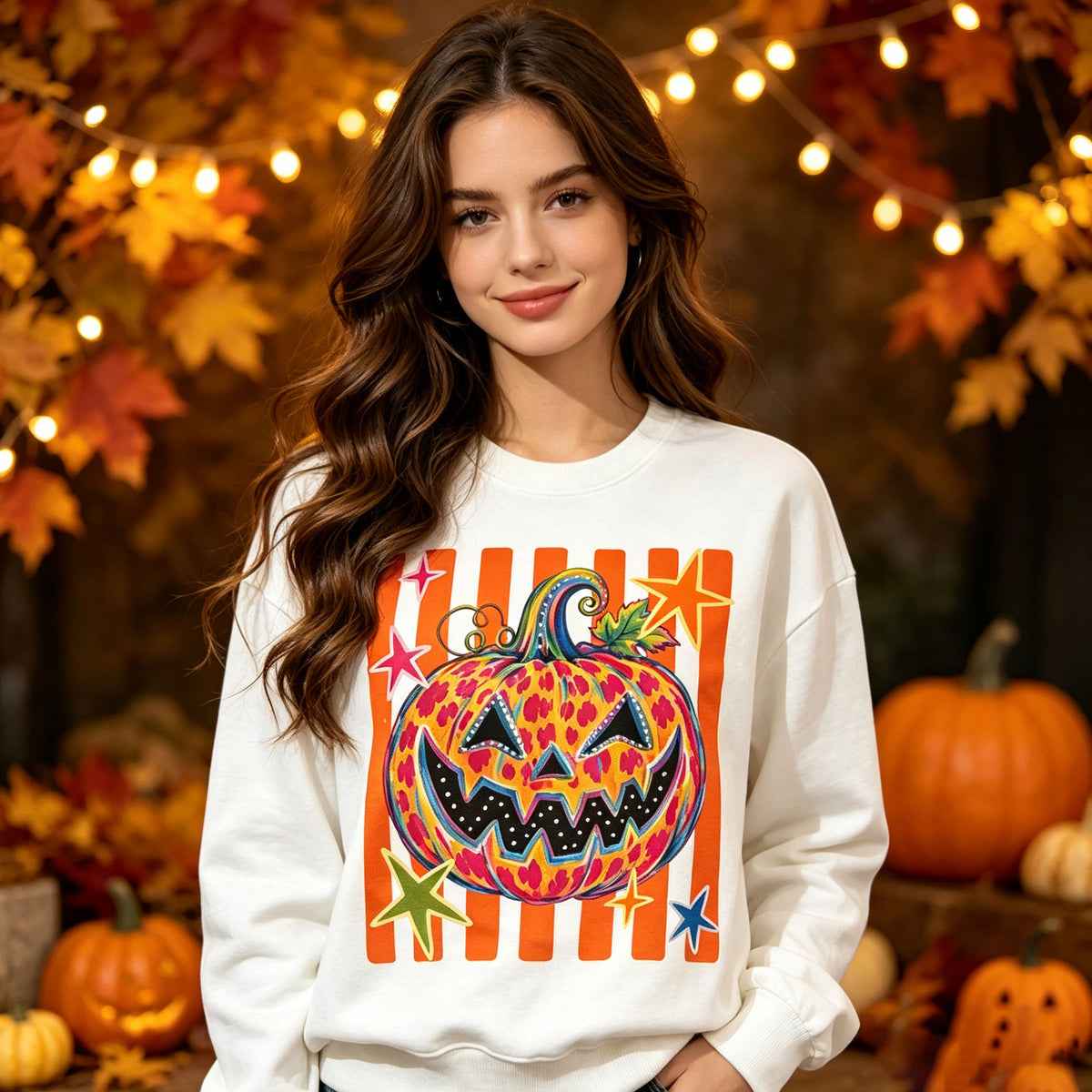 Colorful Leopard Pumpkin Halloween Sweatshirt