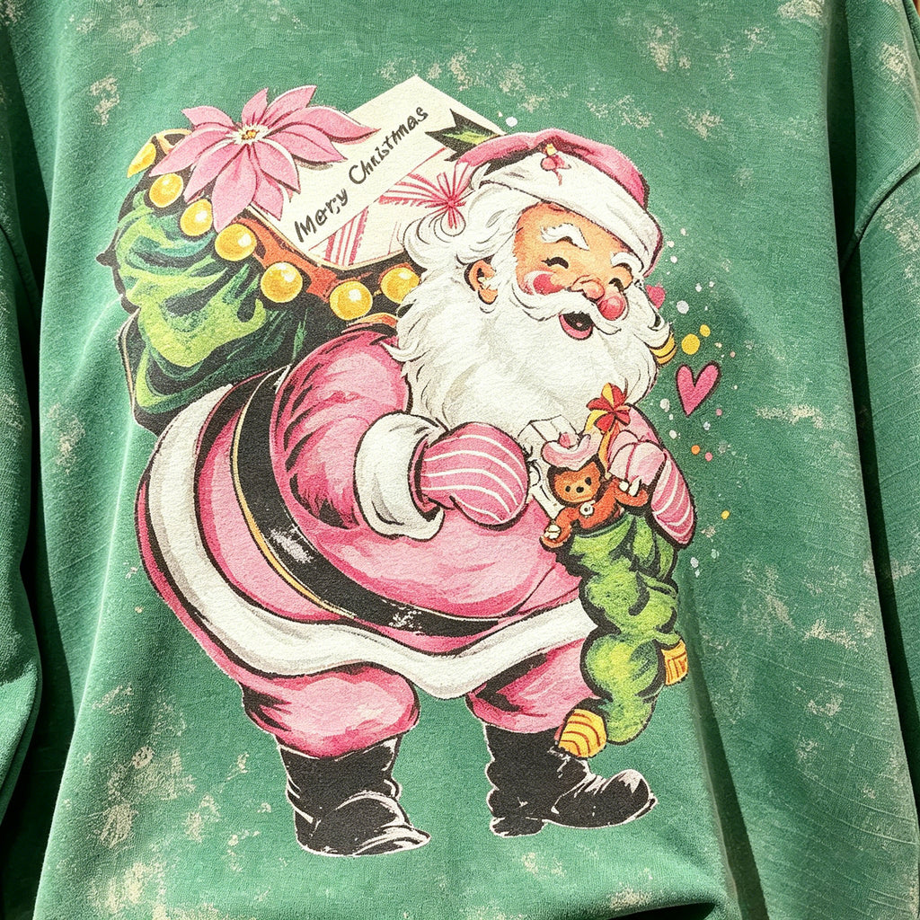 Vintage Pink Santa Christmas Sweatshirt