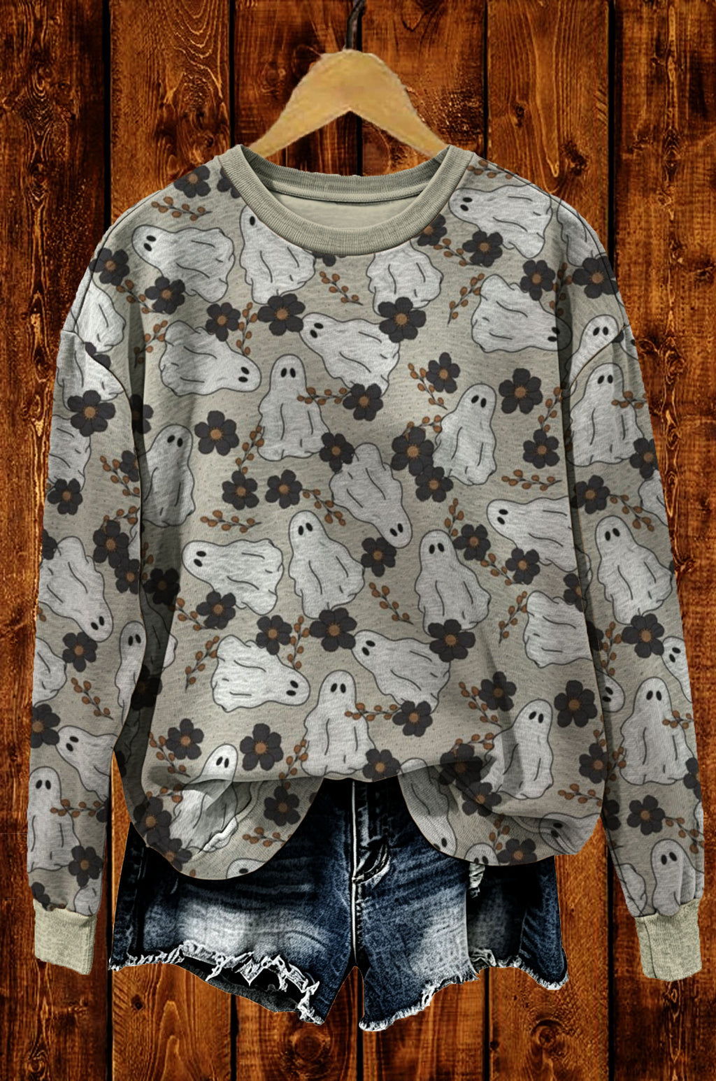 Vintage Floral Ghost Halloween Crewneck Sweatshirt