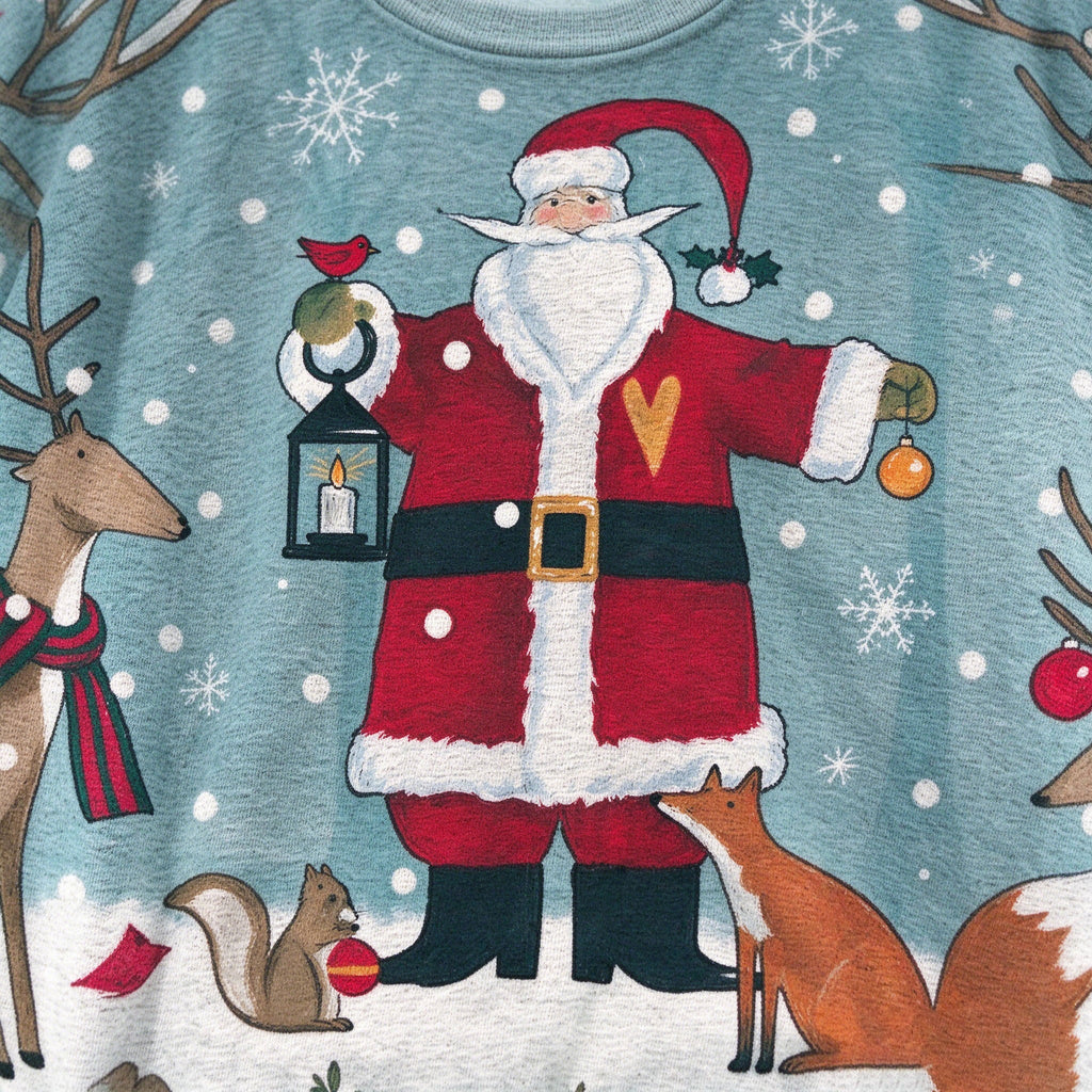 Vintage Santa Claus Forest Animals Christmas Crewneck Sweatshirt
