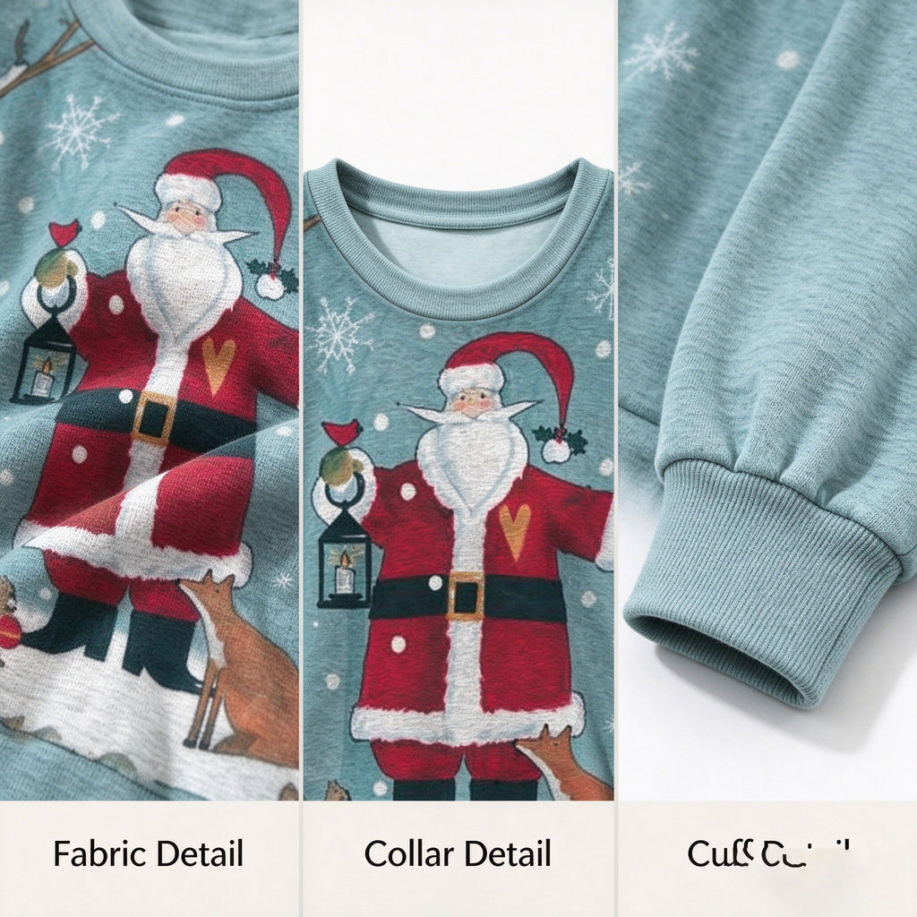 Vintage Santa Claus Forest Animals Christmas Crewneck Sweatshirt