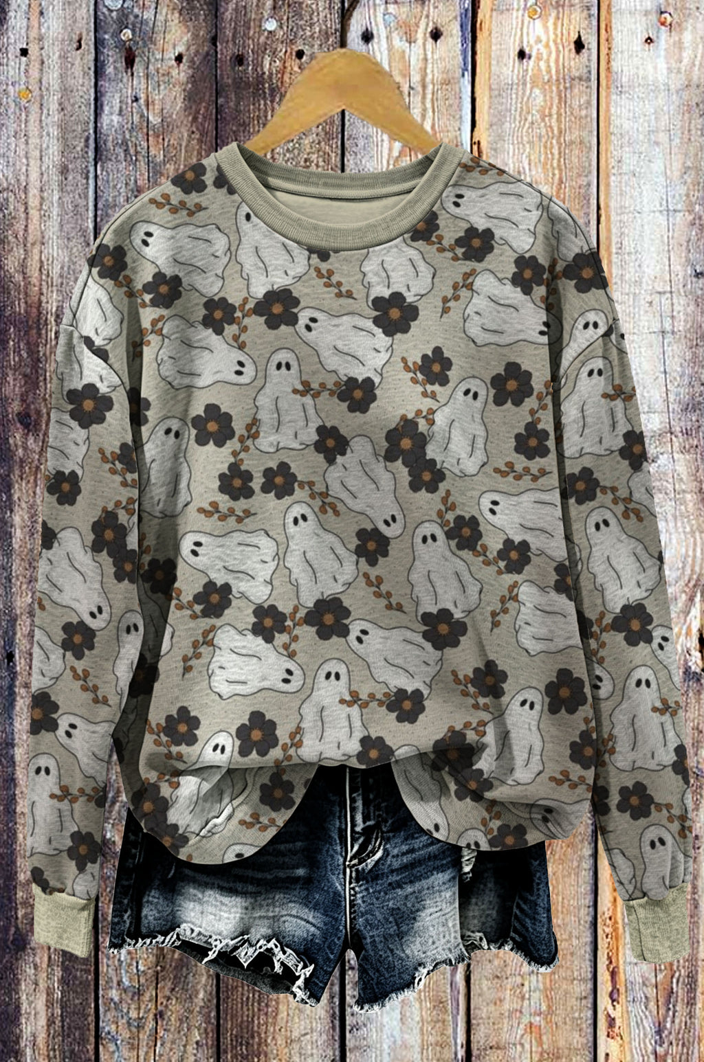 Vintage Floral Ghost Halloween Crewneck Sweatshirt