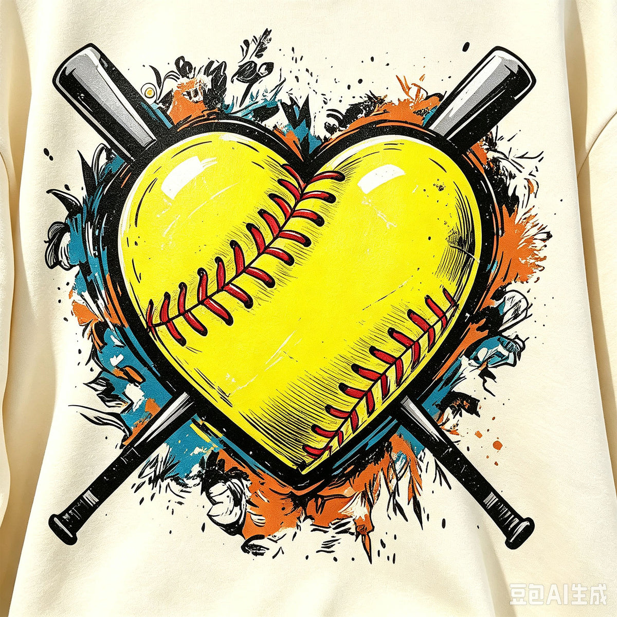 Softball Heart Crewneck Sweatshirt, Vintage Softball Bat Graphic Pullover, Softball Mom Gift Top