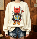 Retro Devil Earth Graphic Crewneck Sweatshirt