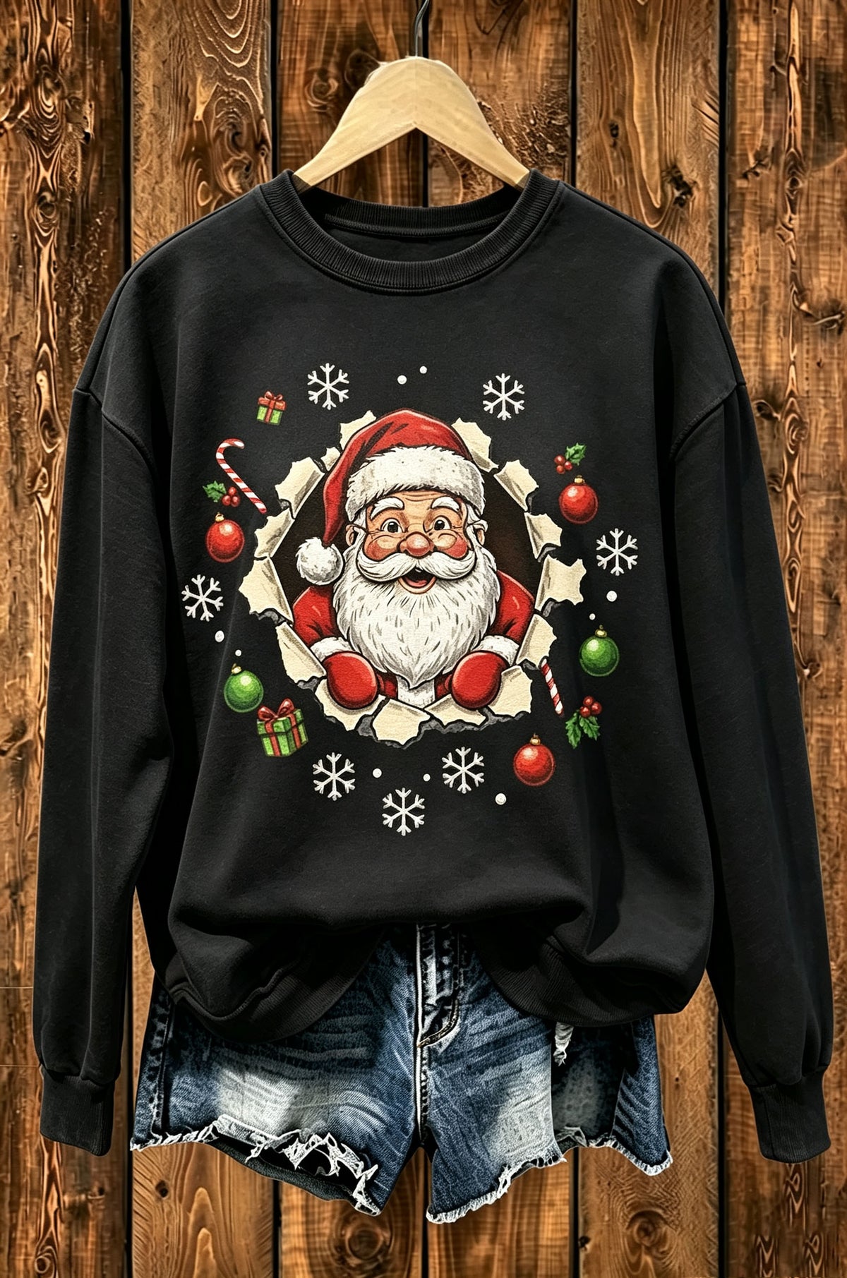 3D Santa Break Through Sweatshirt