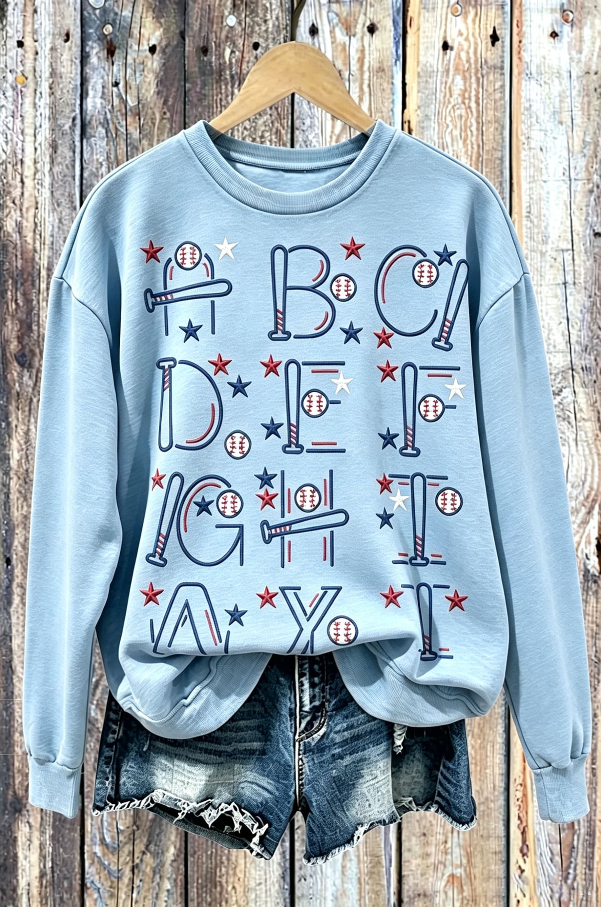 Baseball Bat Alphabet ABC Crewneck Sweatshirt