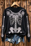 Rhinestone Floral Skeleton Sweatshir