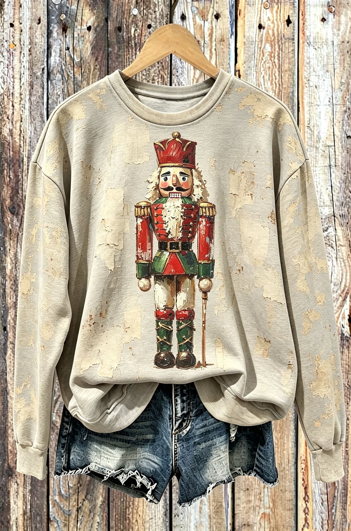 Vintage Bleached Nutcracker Christmas Crewneck Sweatshirt