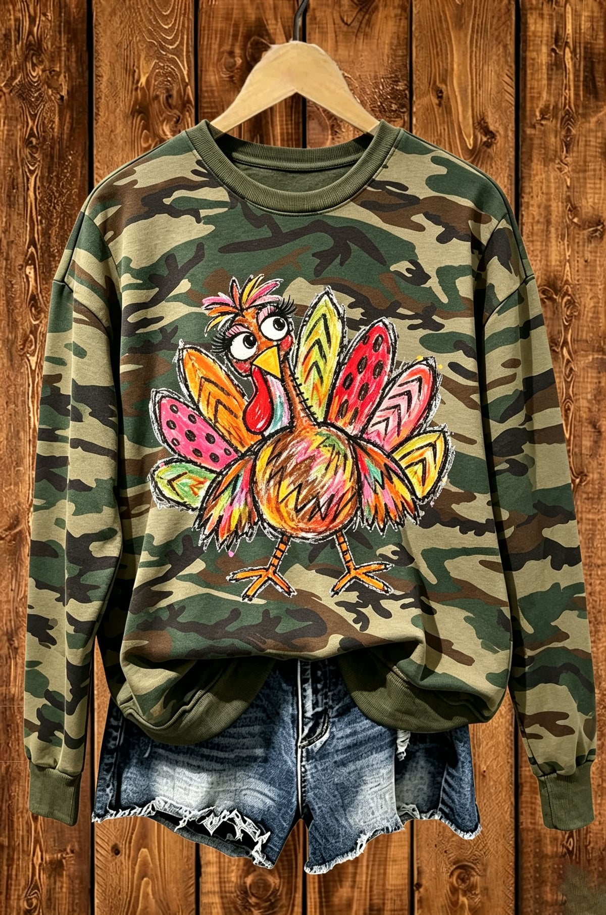 Camo Thanksgiving Turkey Graphic Sweatshirt