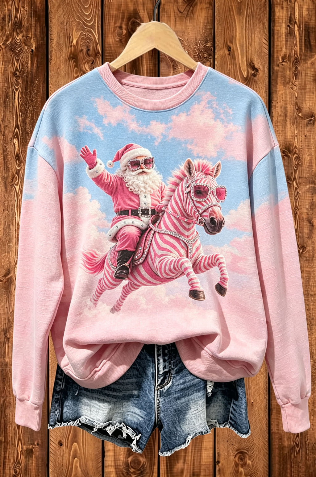 Pink Santa Riding Zebra Sweatshirt