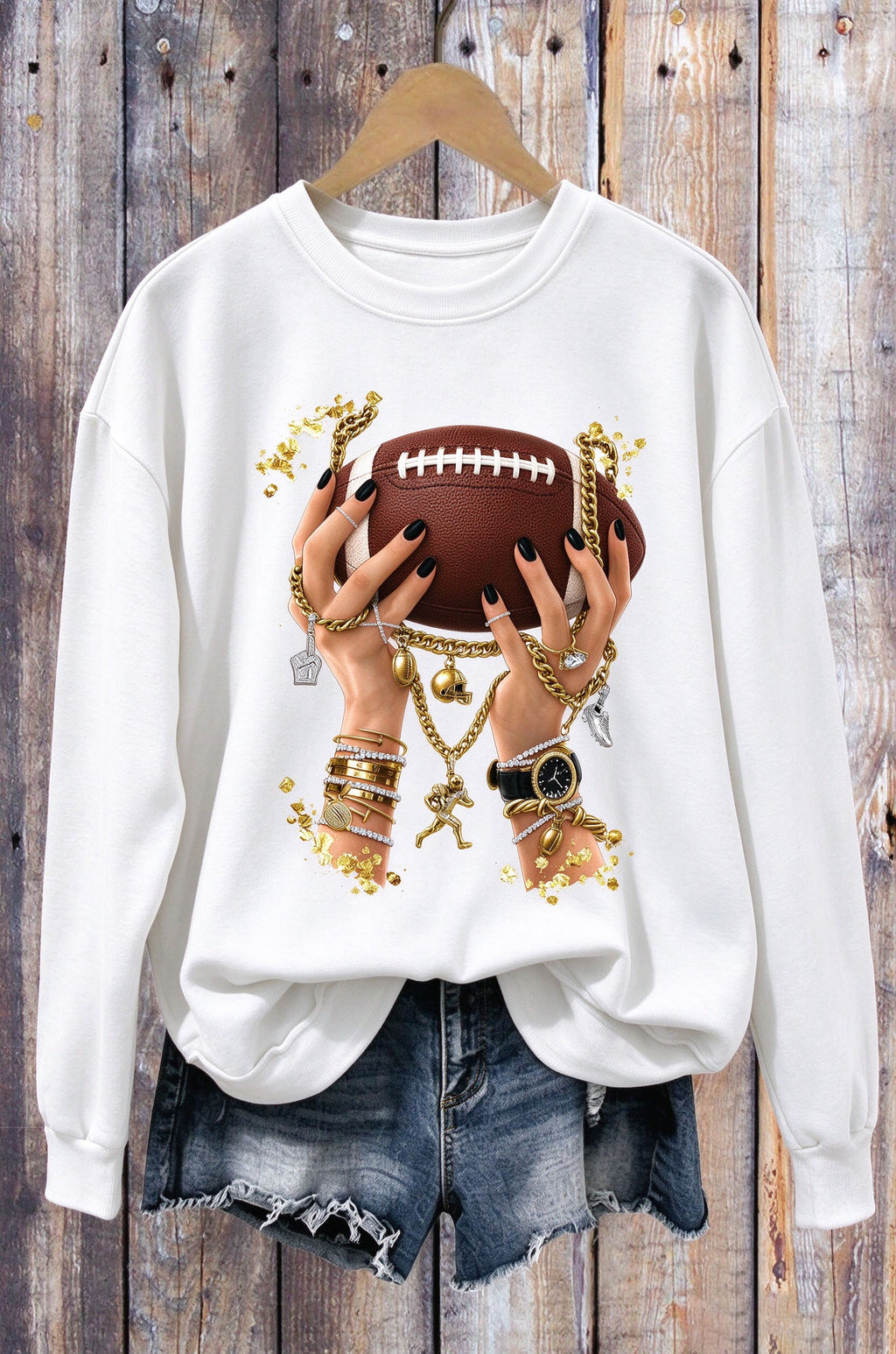 Gold Jewelry Hands Football Sweatshirt