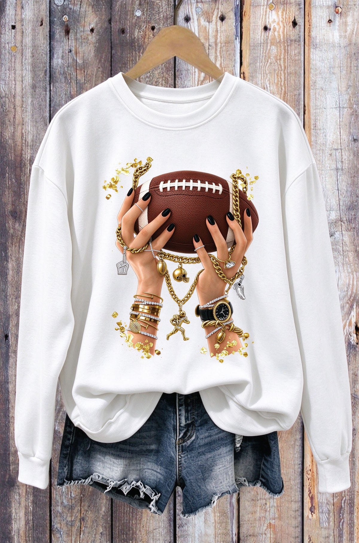 Gold Jewelry Hands Football Sweatshirt