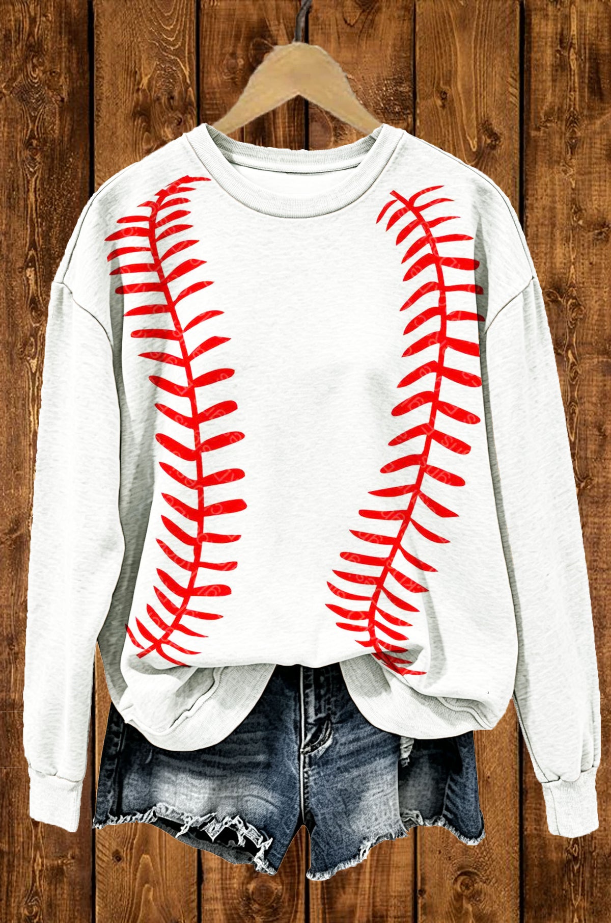 Baseball Red Stitch Graphic Crewneck Sweatshirt