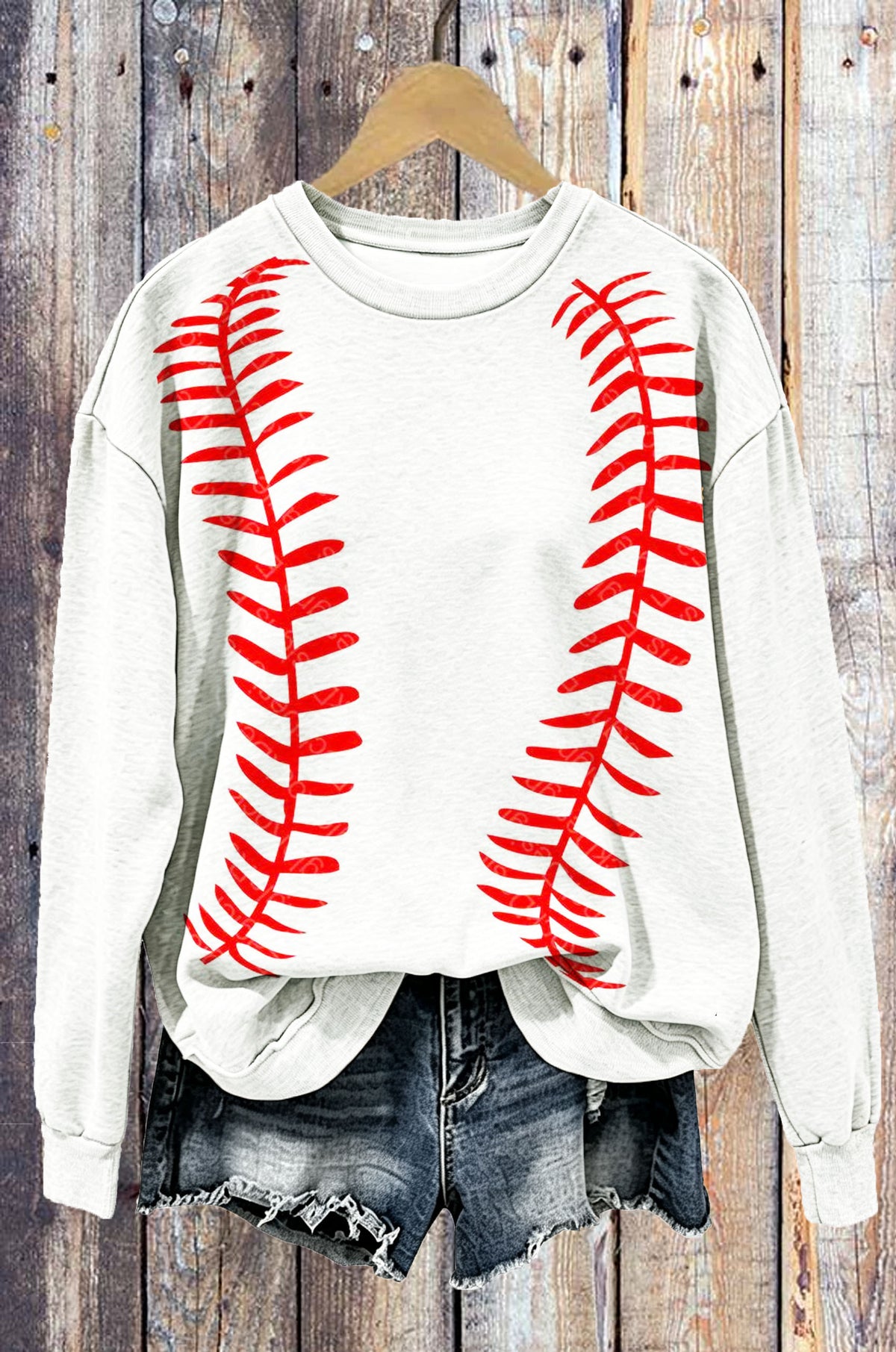 Baseball Red Stitch Graphic Crewneck Sweatshirt