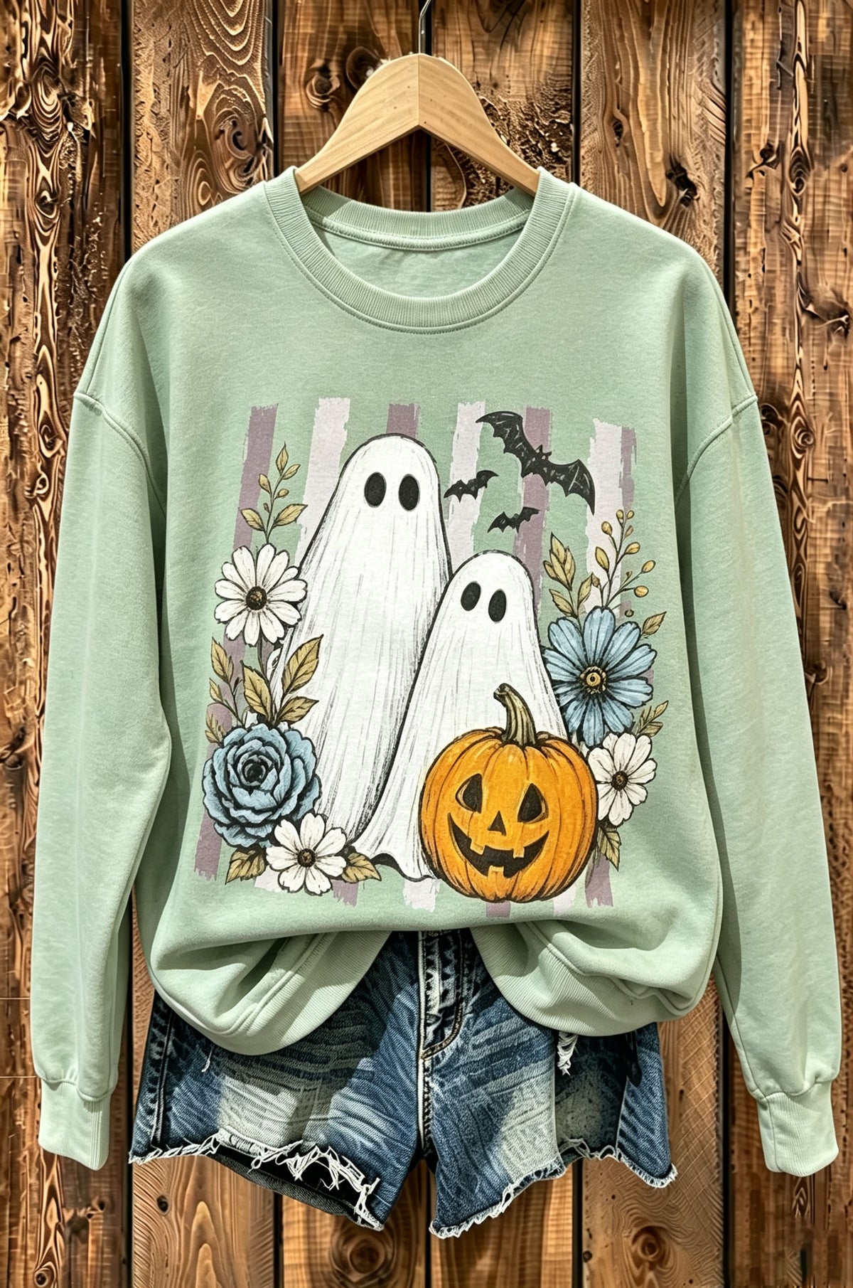 Floral Ghost Pumpkin Halloween Sweatshirt