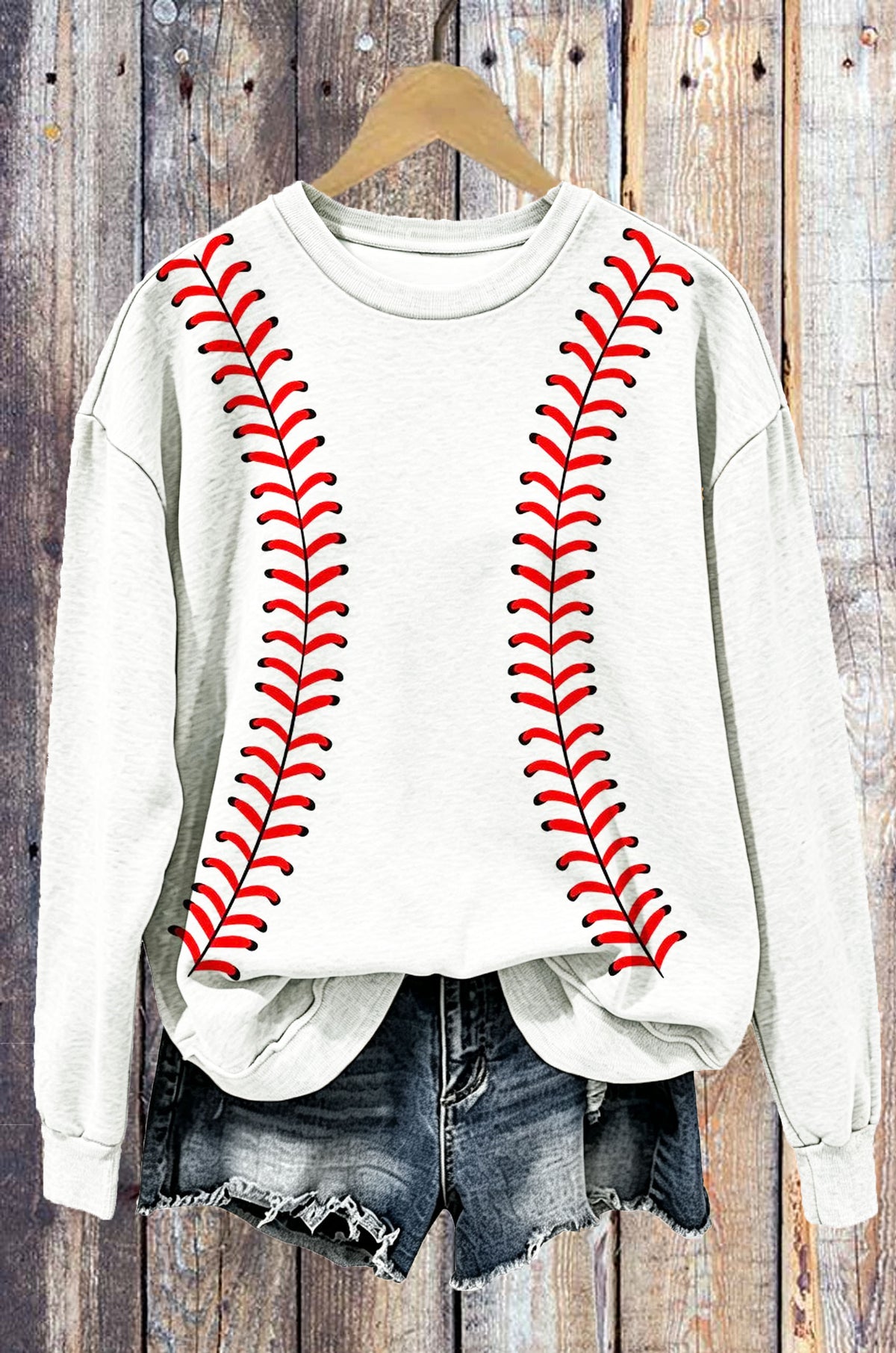 Baseball Red Stitch Graphic Crewneck Sweatshirt