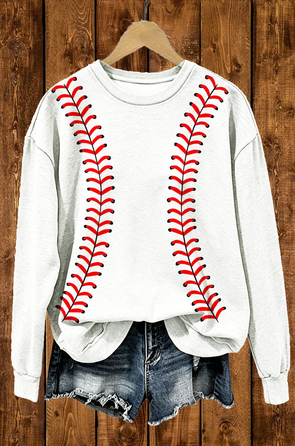 Baseball Red Stitch Graphic Crewneck Sweatshirt