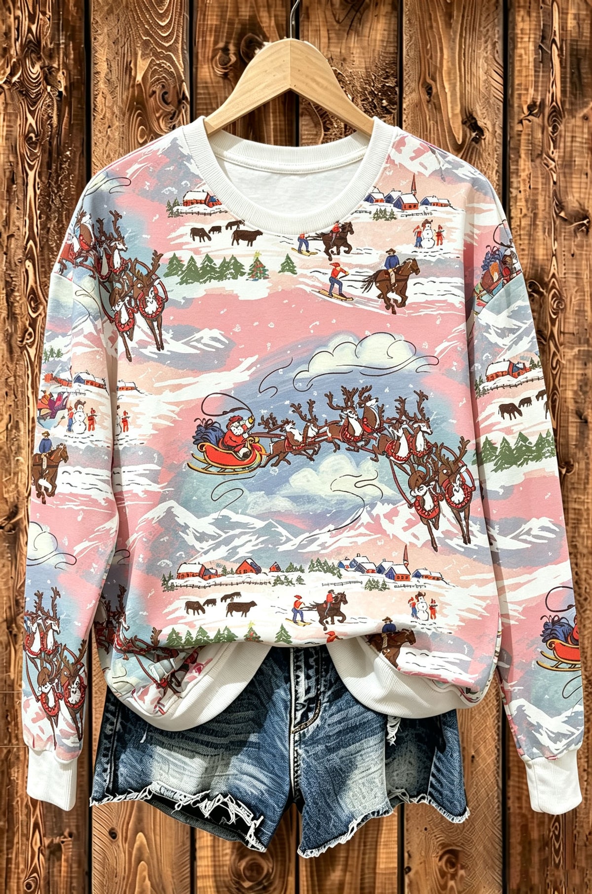 Cowboy Santa Western Christmas All Over Print Crewneck Sweatshirt
