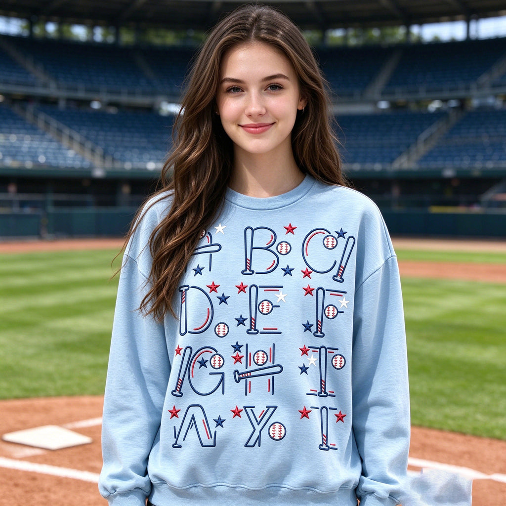 Baseball Bat Alphabet ABC Crewneck Sweatshirt