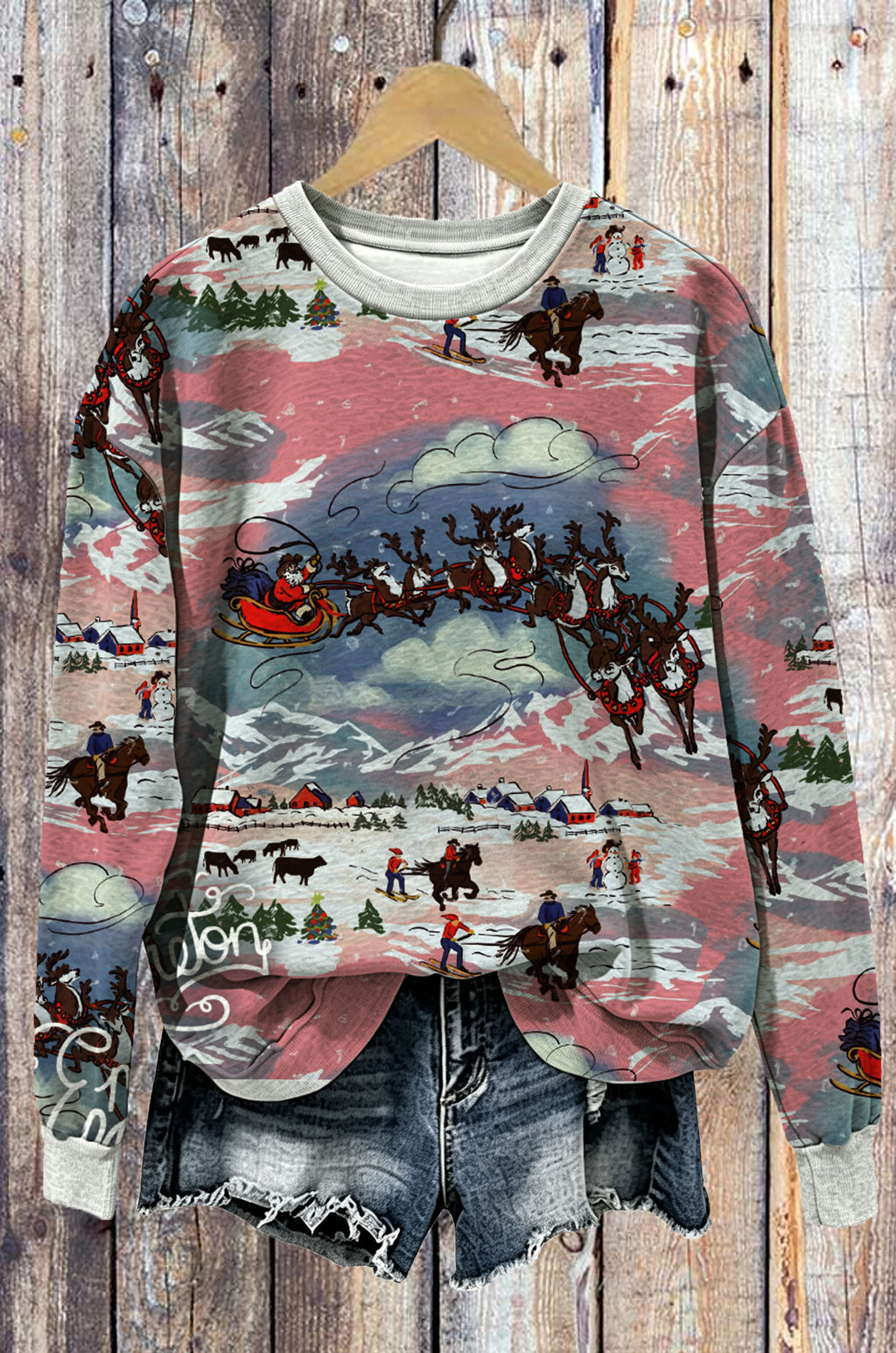 Cowboy Santa Western Christmas All Over Print Crewneck Sweatshirt