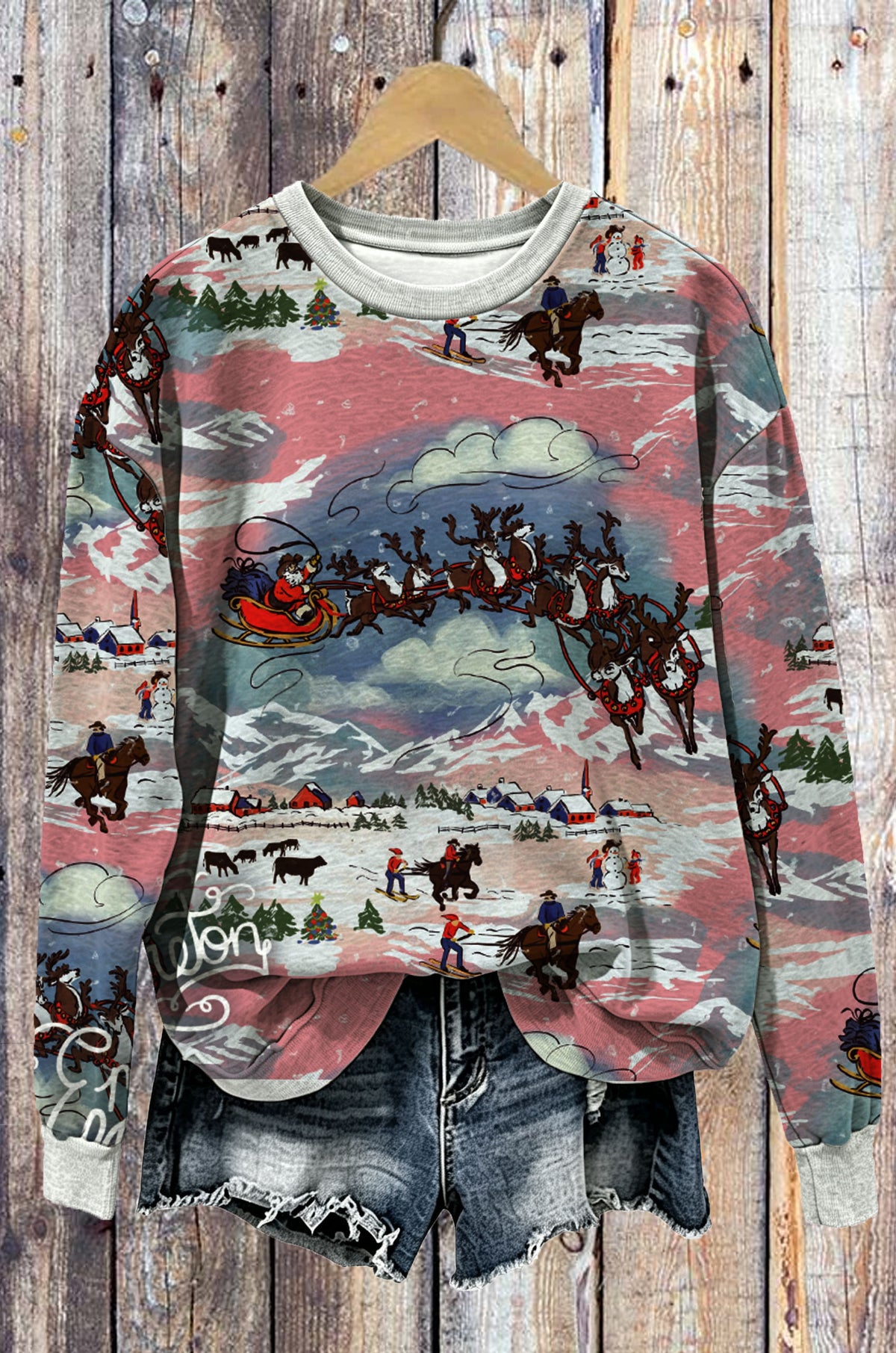 Cowboy Santa Western Christmas All Over Print Crewneck Sweatshirt