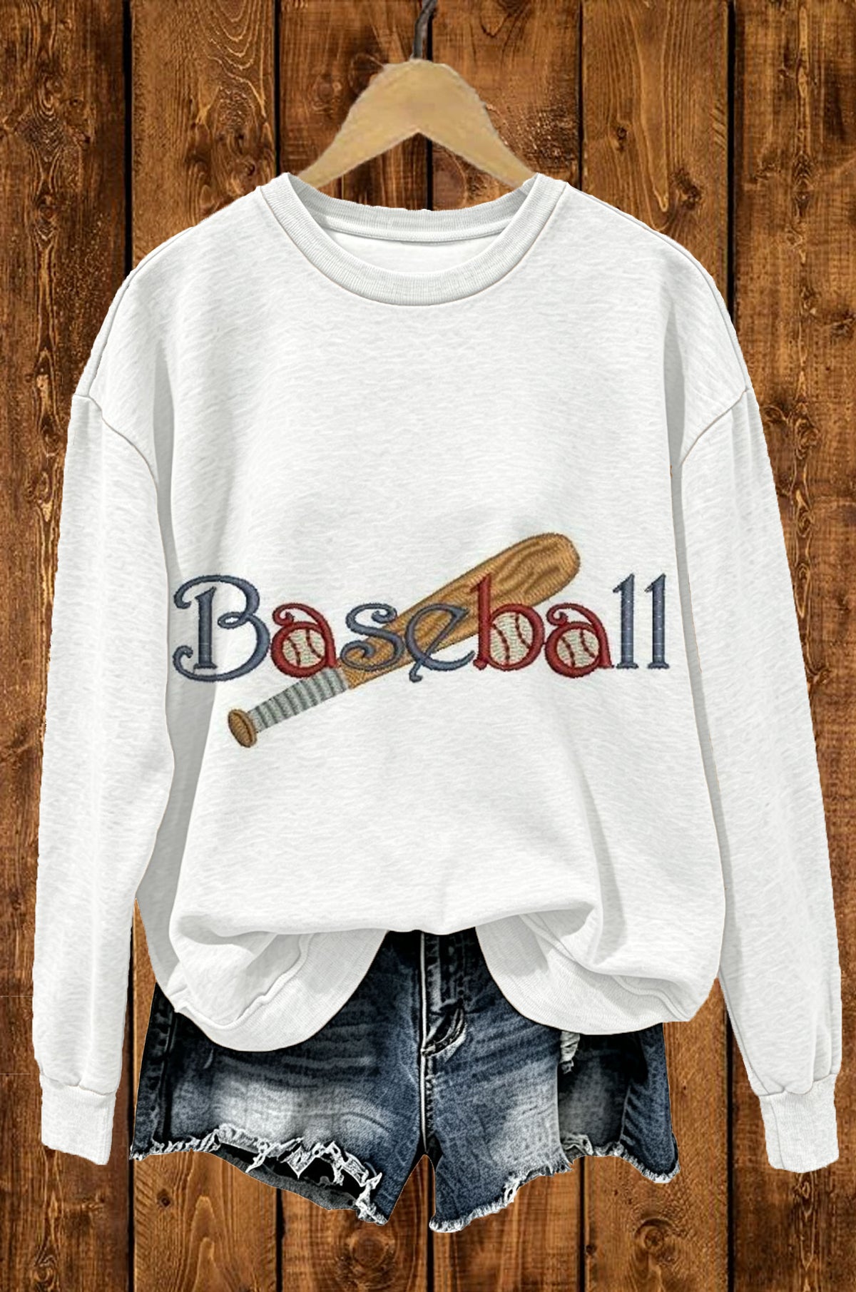 Vintage Baseball Embroidered Crewneck Sweatshirt