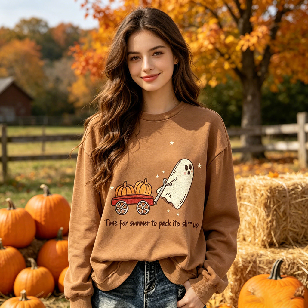 Cute Ghost Pumpkin Wagon Halloween Sweatshirt