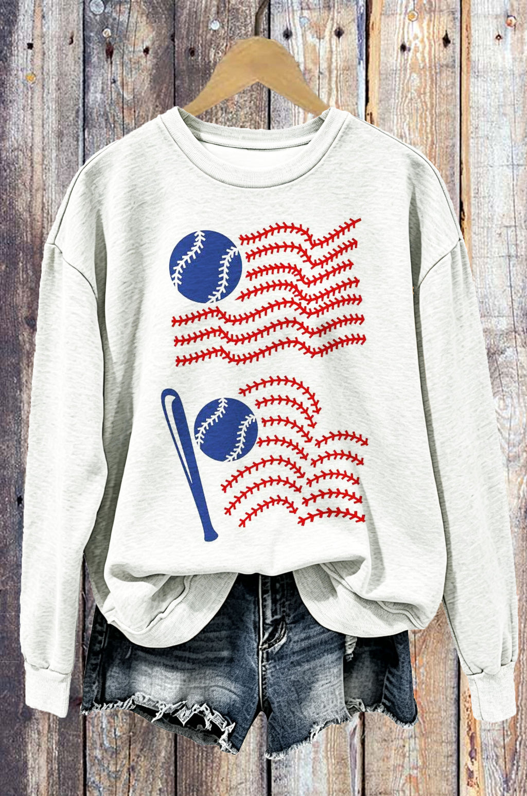 Patriotic Baseball Flag Graphic Crewneck Sweatshirt