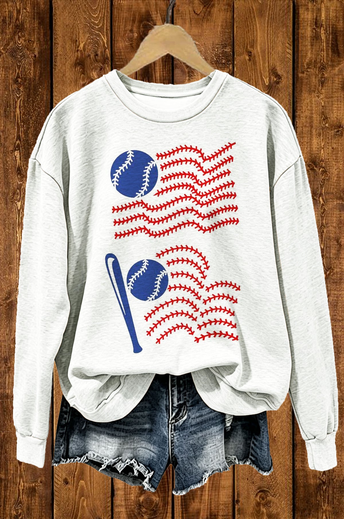 Patriotic Baseball Flag Graphic Crewneck Sweatshirt