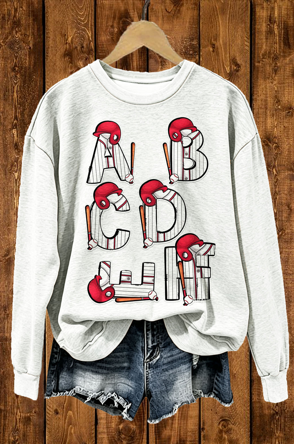 Baseball Alphabet Helmet Bat Graphic Crewneck Sweatshirt