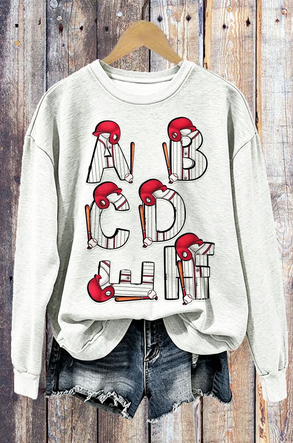 Baseball Alphabet Helmet Bat Graphic Crewneck Sweatshirt