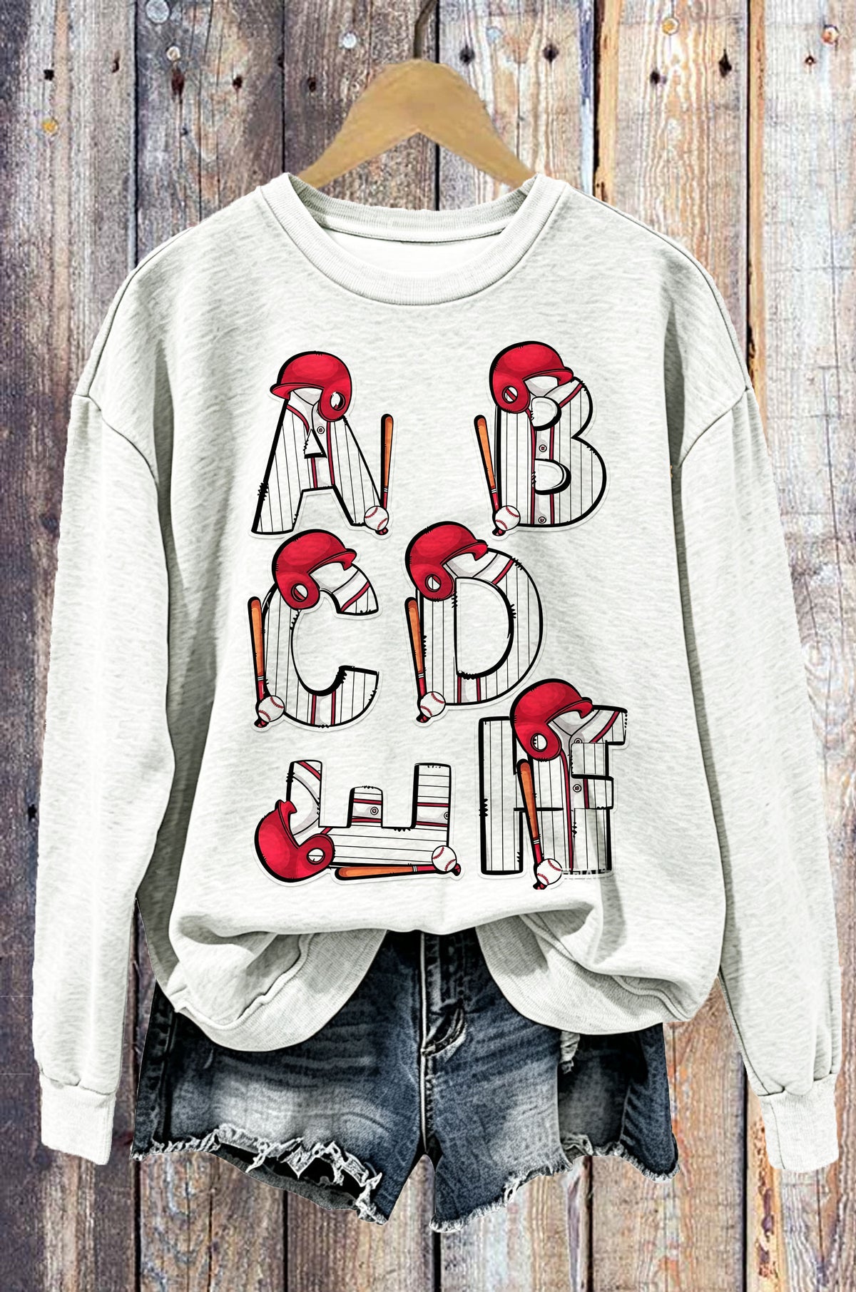 Baseball Alphabet Helmet Bat Graphic Crewneck Sweatshirt