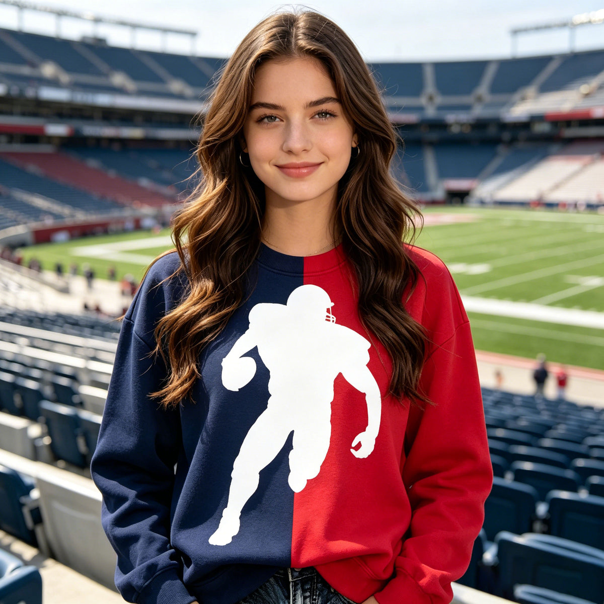 Two Tone Split Football Silhouette Sweatshirt