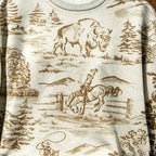 Vintage Western Cowboy Bison Sketch Crewneck Sweatshirt,