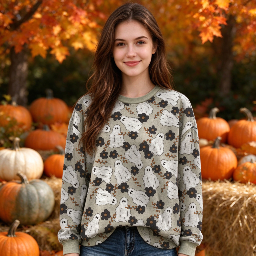 Vintage Floral Ghost Halloween Crewneck Sweatshirt