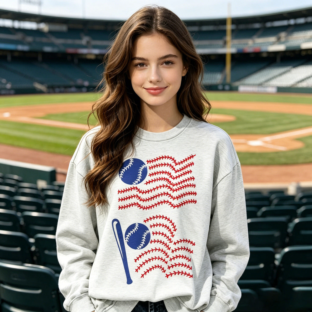 Patriotic Baseball Flag Graphic Crewneck Sweatshirt