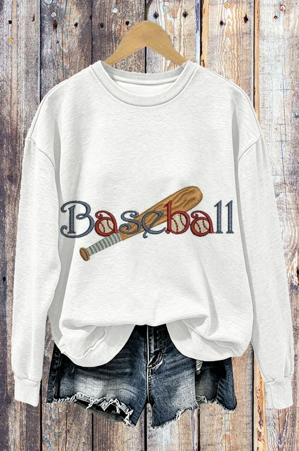 Vintage Baseball Embroidered Crewneck Sweatshirt