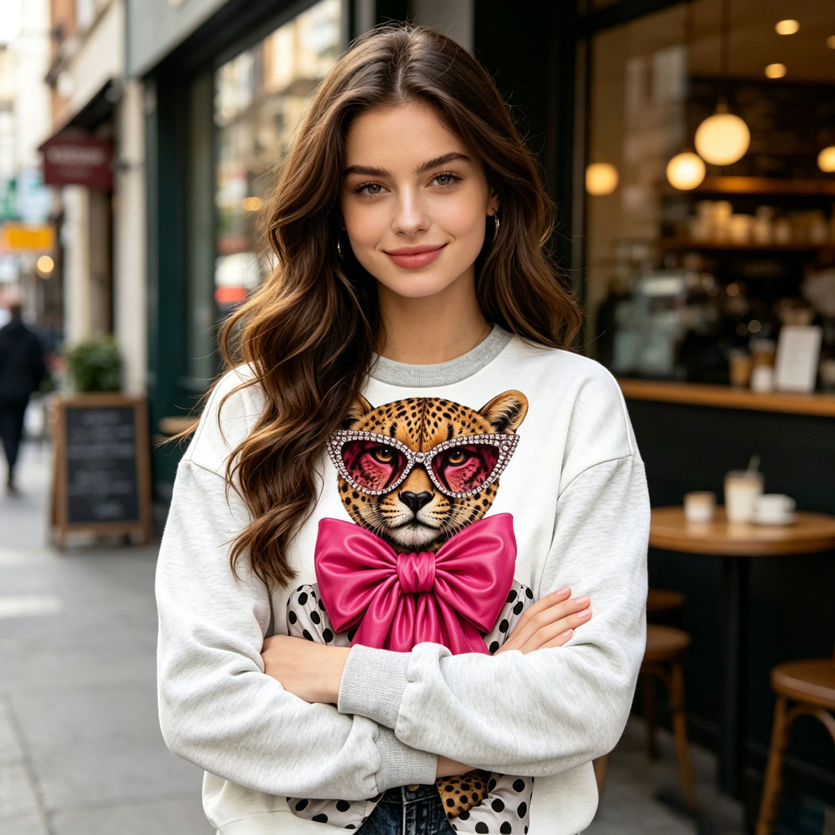 Coquette Leopard Pink Bow Graphic Sweatshirt