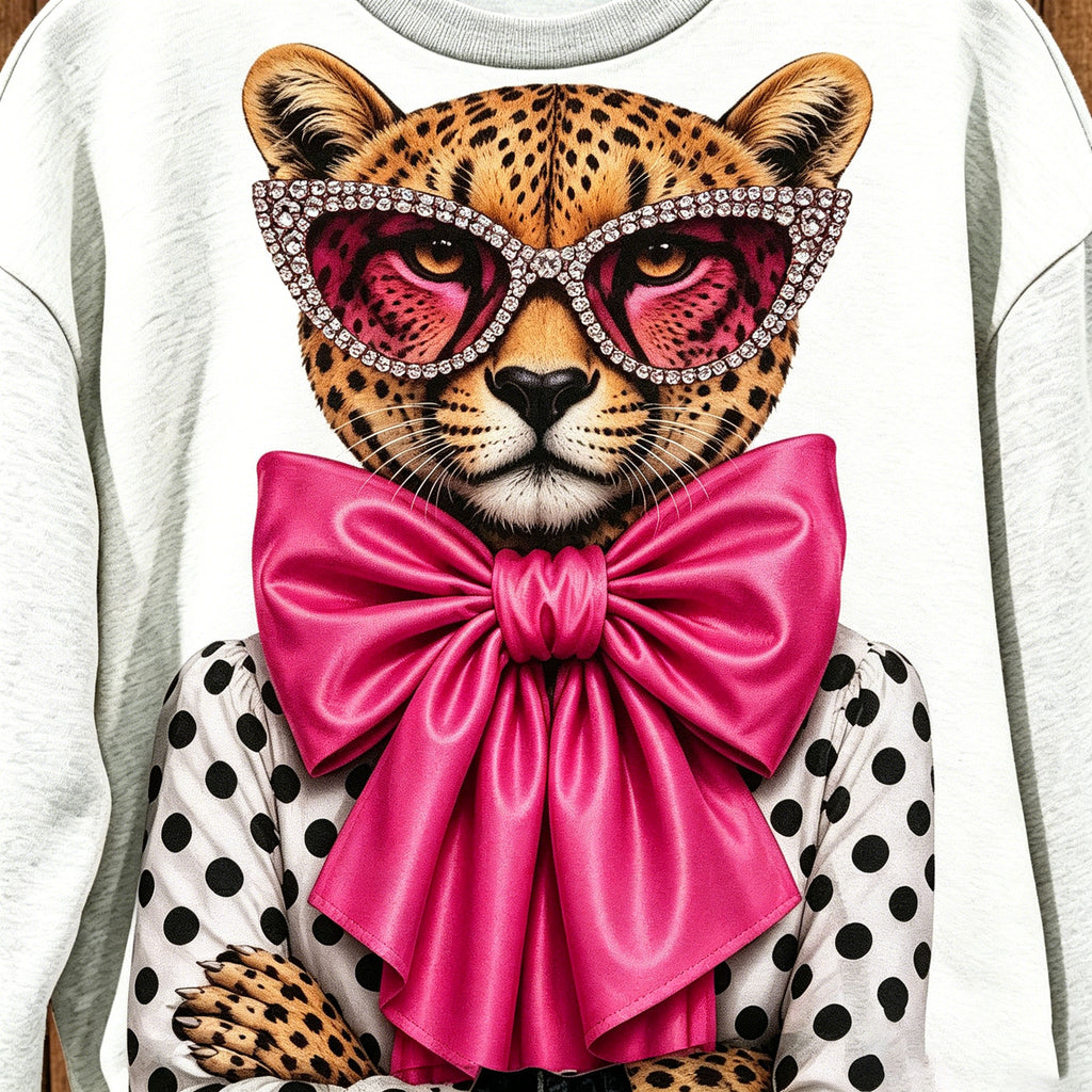Coquette Leopard Pink Bow Graphic Sweatshirt